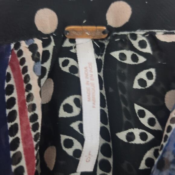 Free People Black Tan Floral Semi Sheer Long Sleeve Women's Blouse L - Picture 4 of 5